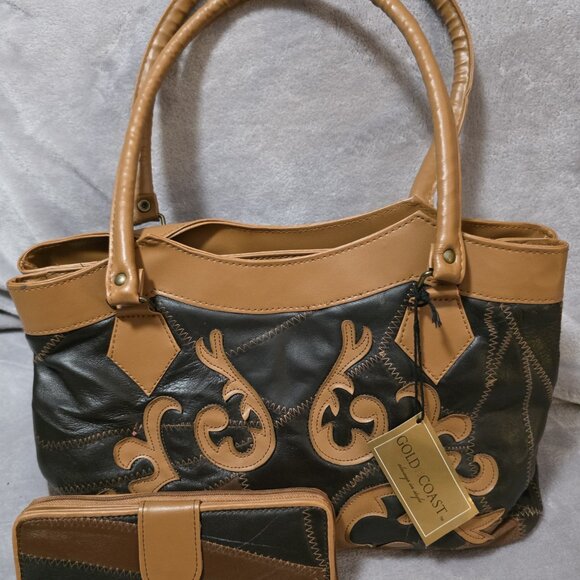 Gold Coast Brown Leather Designer Purse w/Wallet NWT - Picture 1 of 11